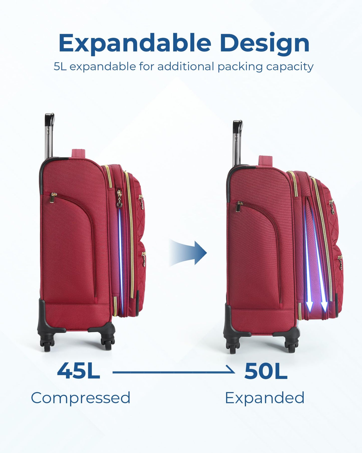 BAGSMART Underseater Carry On Luggage Airline Approved with Spinner Wheels