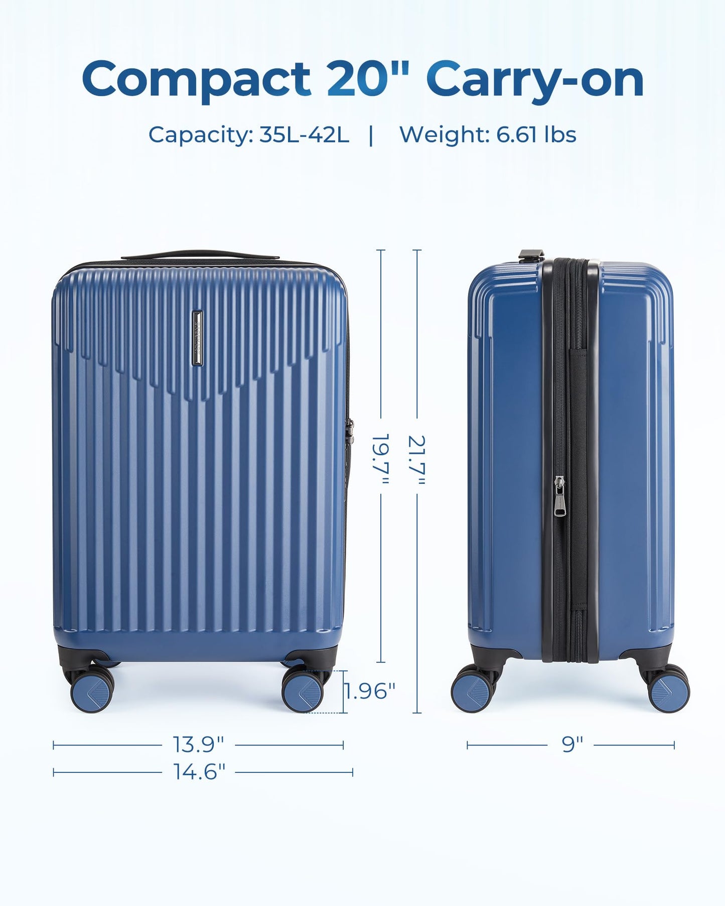 BAGSMART Carry On Luggage 22x14x9 Airline Approved with Spinner Wheels