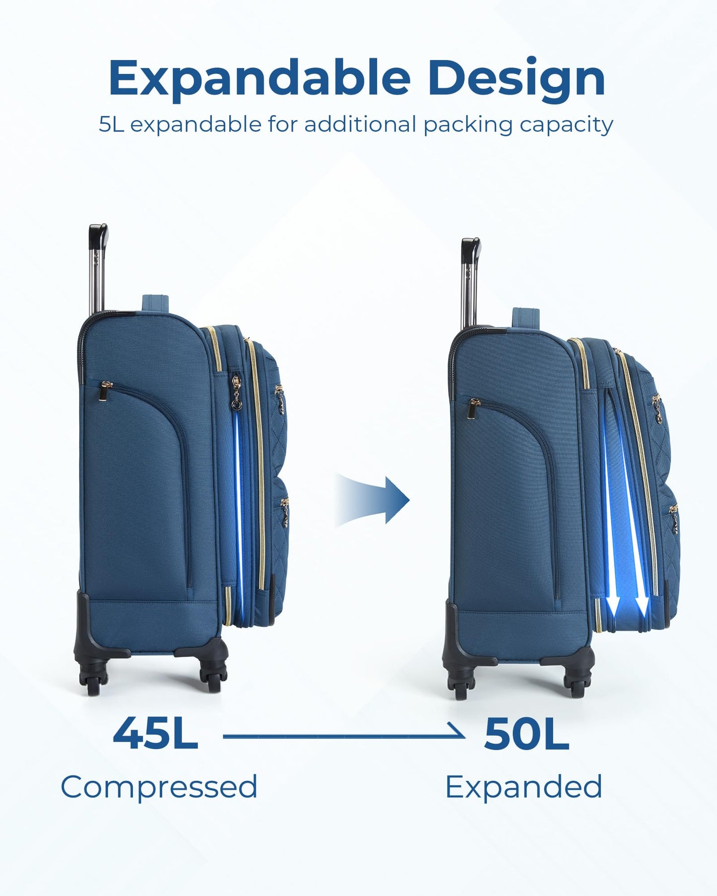 BAGSMART Underseater Carry On Luggage Airline Approved with Spinner Wheels