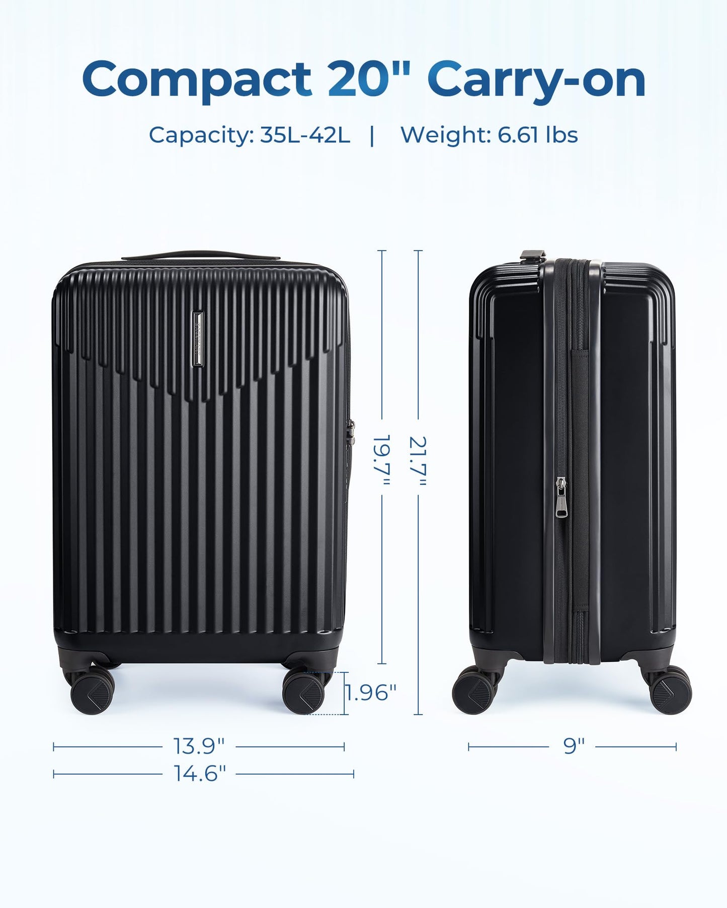 BAGSMART Carry On Luggage 22x14x9 Airline Approved with Spinner Wheels