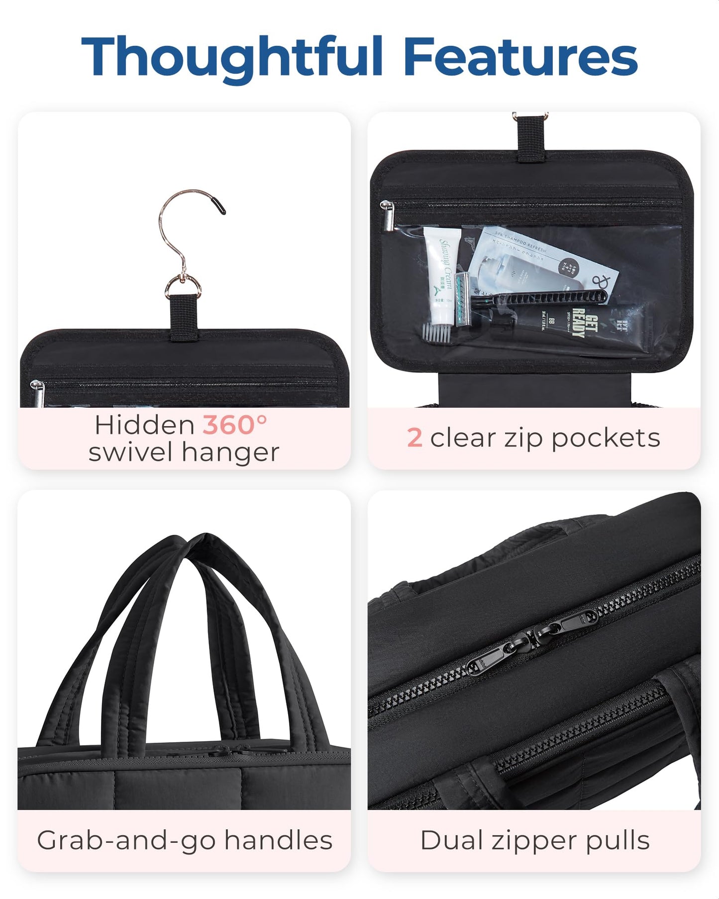 BAGSMART Travel Toiletry Bag with Jewelry Organizer