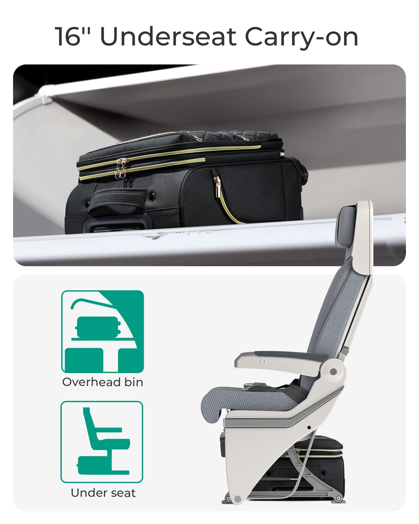 BAGSMART Underseater Carry On Luggage Airline Approved with Spinner Wheels