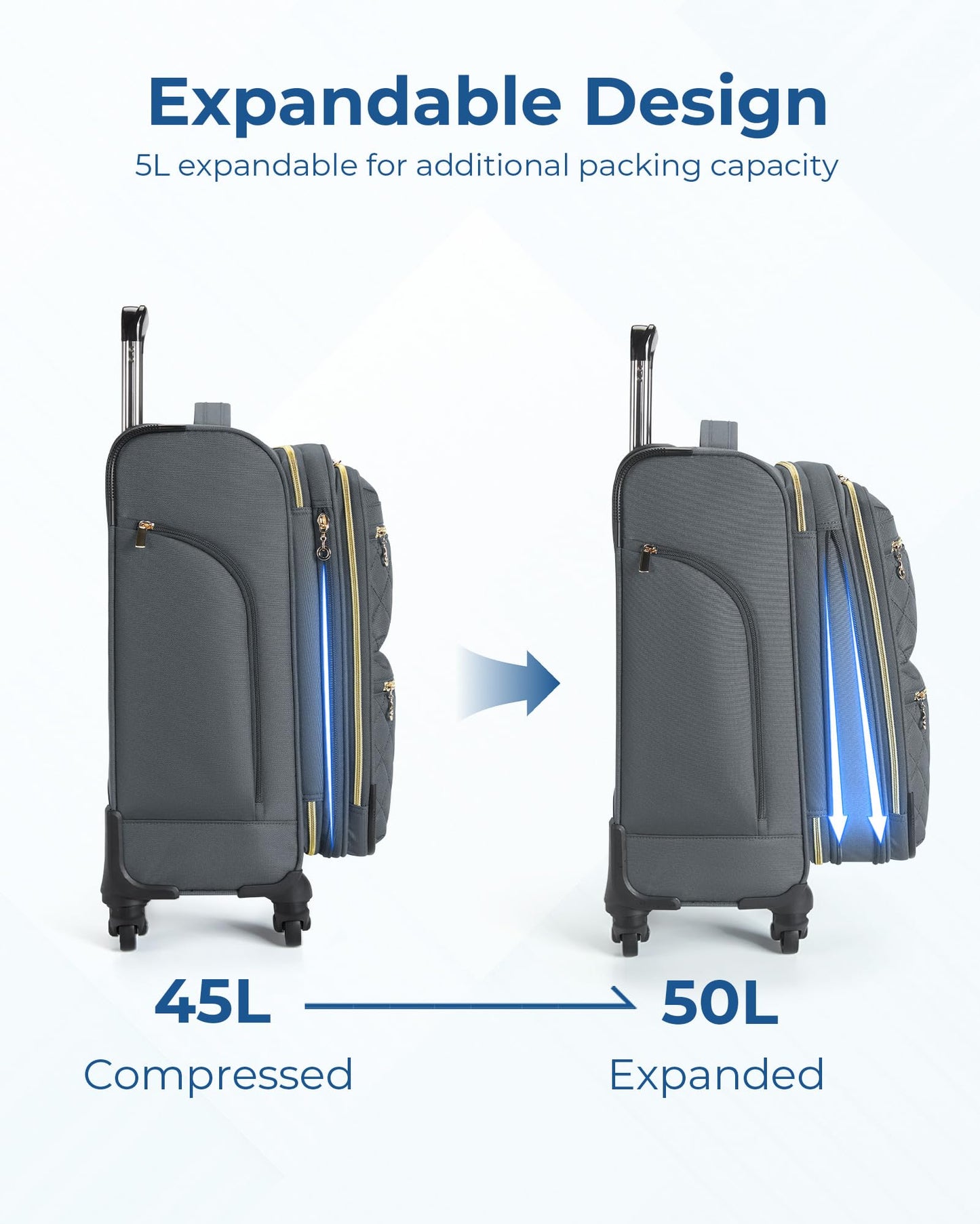 BAGSMART Underseater Carry On Luggage Airline Approved with Spinner Wheels