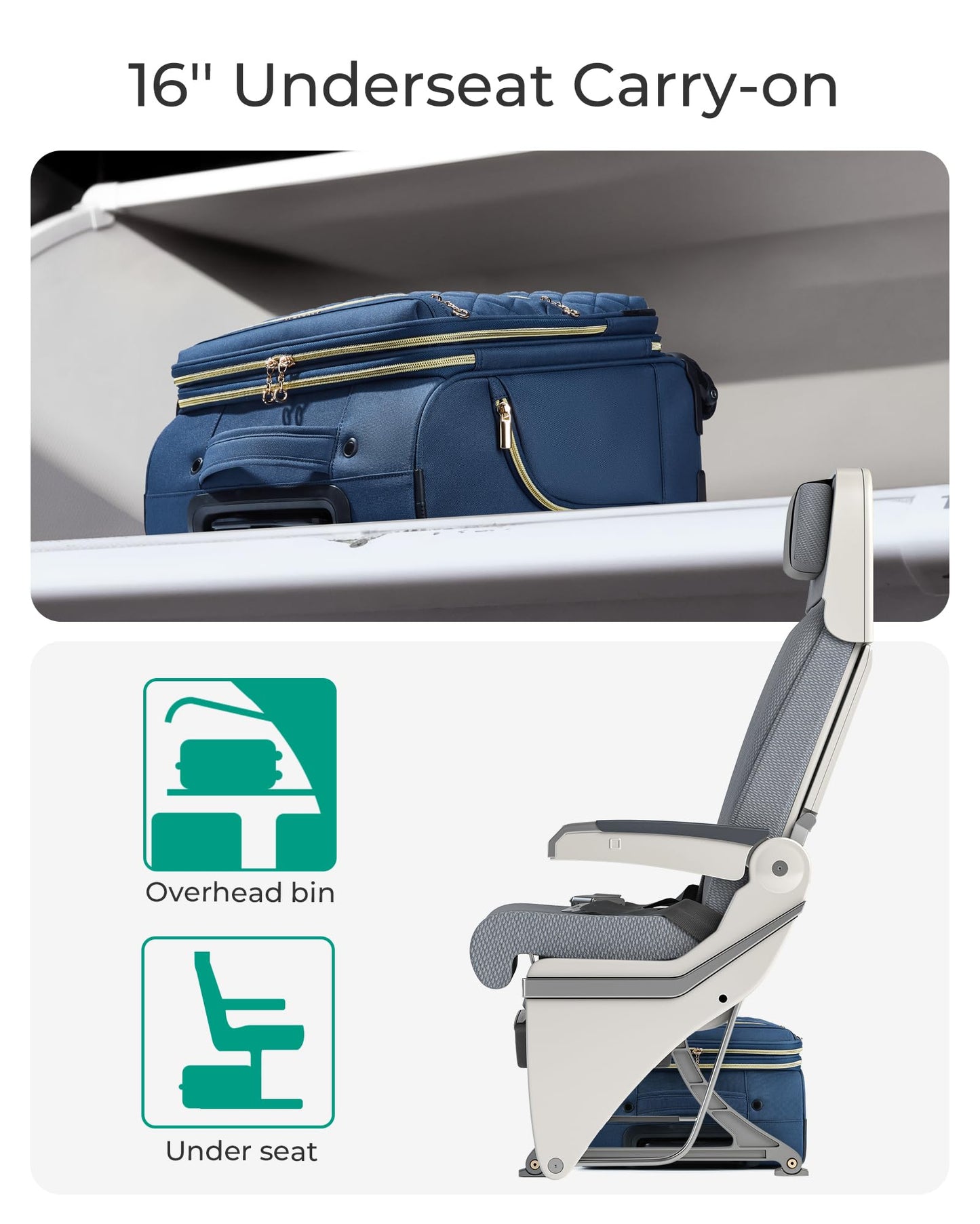 BAGSMART Underseater Carry On Luggage Airline Approved with Spinner Wheels