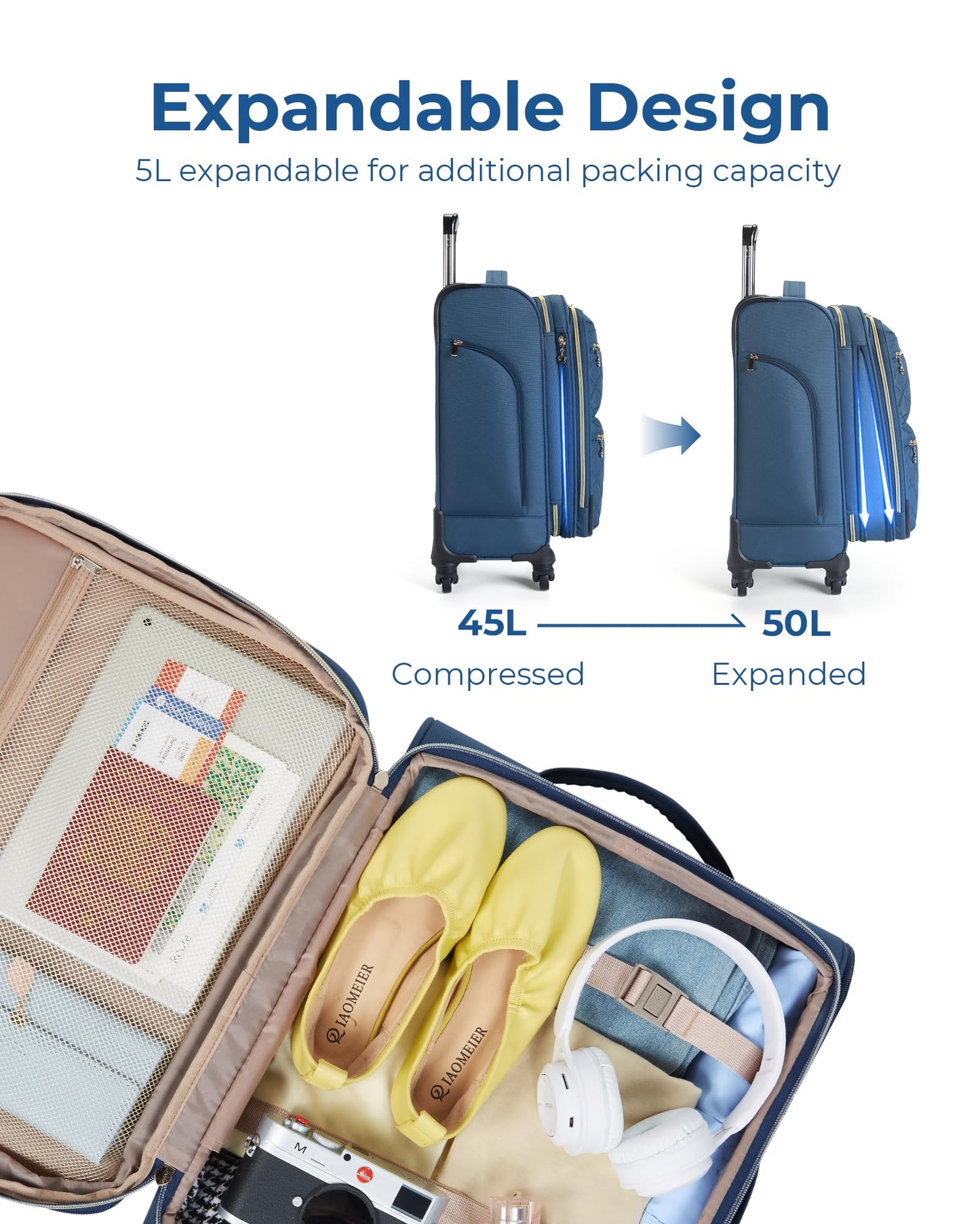 BAGSMART Underseater Carry On Luggage Airline Approved with Spinner Wheels