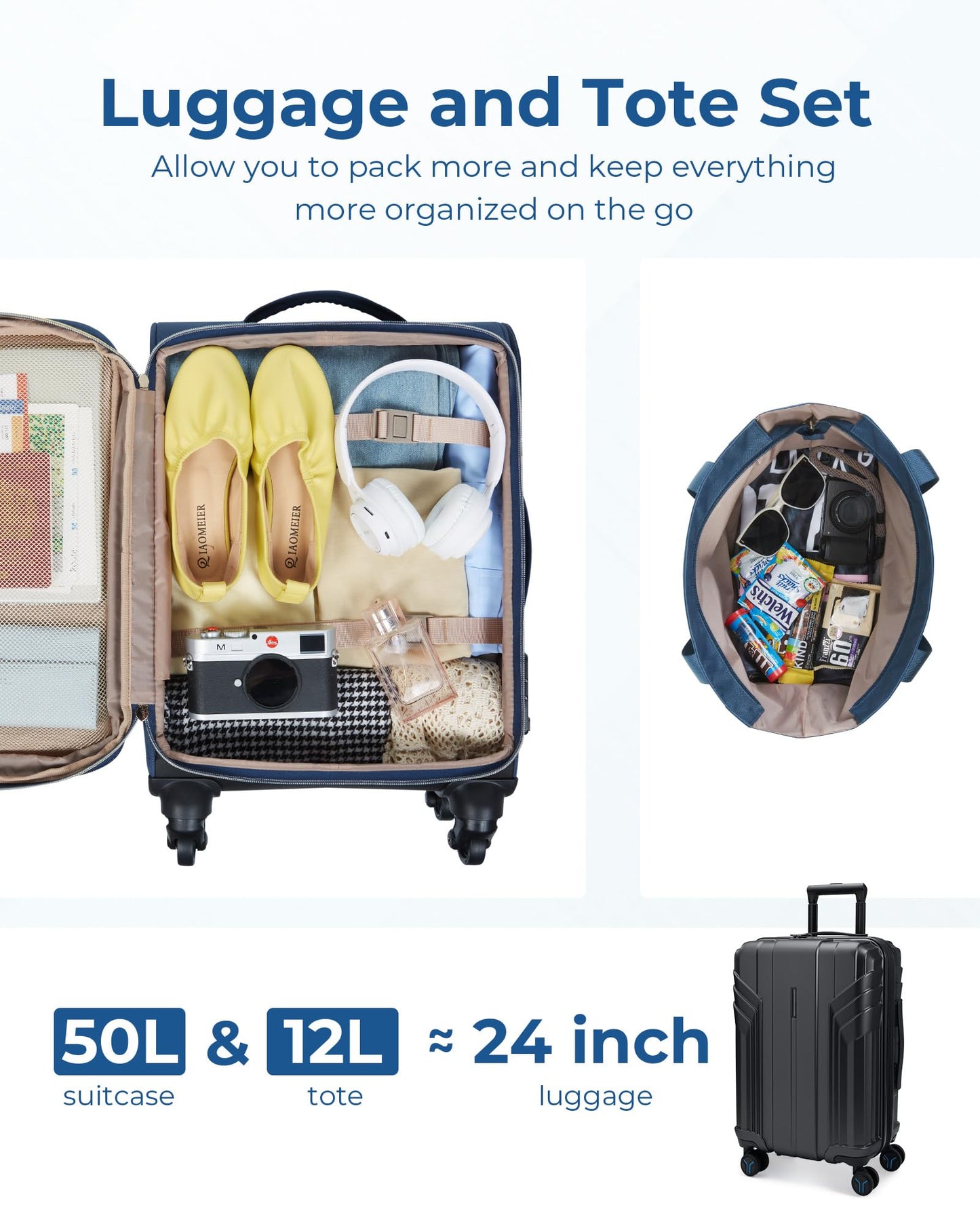 BAGSMART Underseater Carry On Luggage Airline Approved with Spinner Wheels