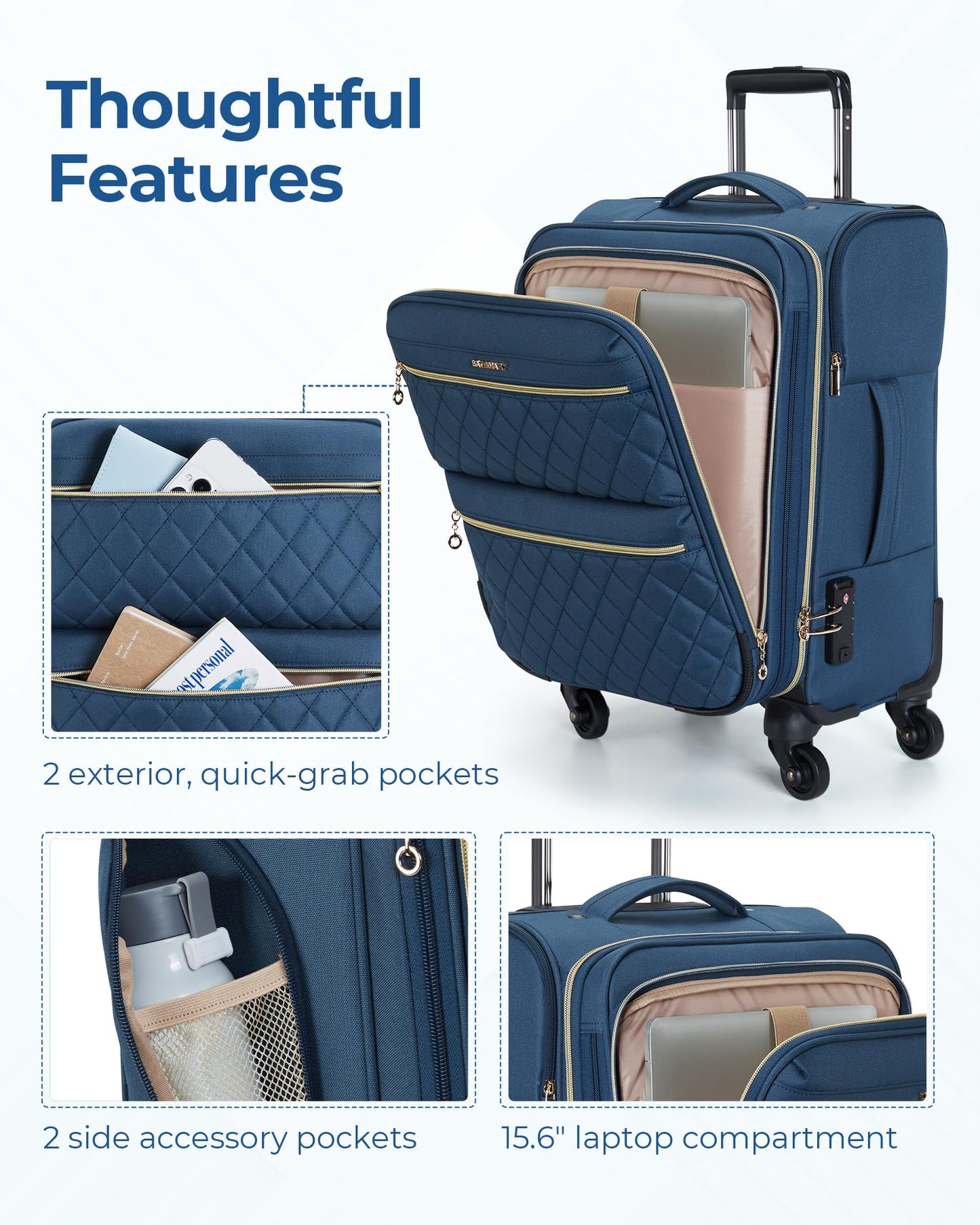 BAGSMART Underseater Carry On Luggage Airline Approved with Spinner Wheels